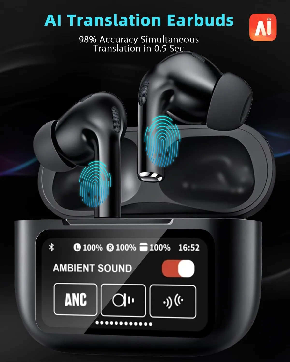 AI Language Translator Earbuds,144 Languages Bluetooth Translator Device and Accents 11 Offline Language Translation, Two-Way Translator Earphones for Language Learning/Travel/Business