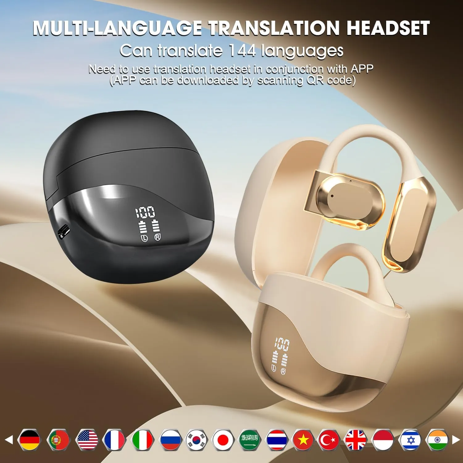 AI Real Time Language Translator Earbuds 2025 New Open Ear AI Translation Earbuds Translation Pods Translator Earbuds for Android iOS,144 Languages Translator Pods for iOS & Android (White)