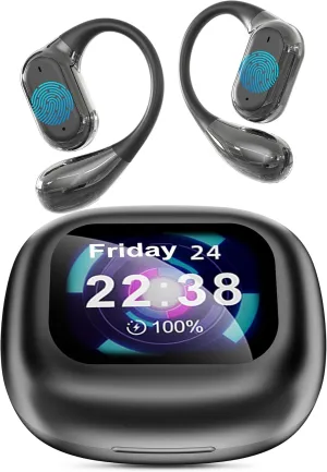 AI Translation Earbuds, Language Translation Earbuds 3-in-1 OWS LCD Touch Screen, Two-Way Translation Device Earbuds 144 Languages & Accents Real-Time Translation Earphone - Black