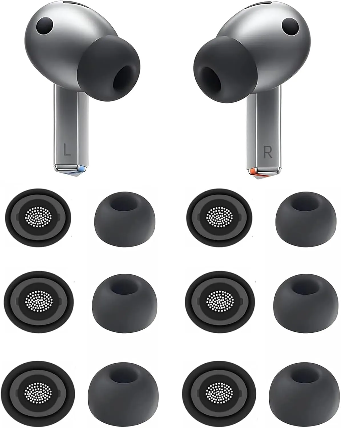 ALXCD Eartips Compatible with Galaxy Buds 3 Pro SM-R630N Earbuds, 6 Pairs S/M/L Sizes Silicone Ear Tips Earbuds Replacement Tips, Compatible with Galaxy Buds 3 Pro SM-R630 6 Pairs Gray sml
