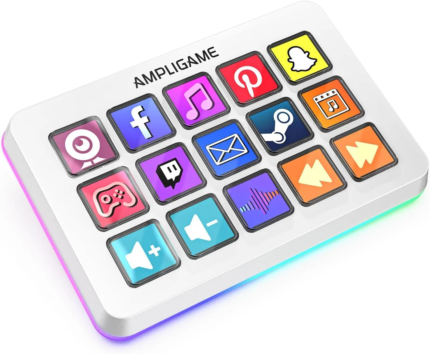 AmpliGame FIFINE Gaming Controller with 15 Shortcuts for OBS Streaming Studio with Macro Keys, Trigger Actions, PC Media RGB Controller for Content Creation/Office Work-D6 White