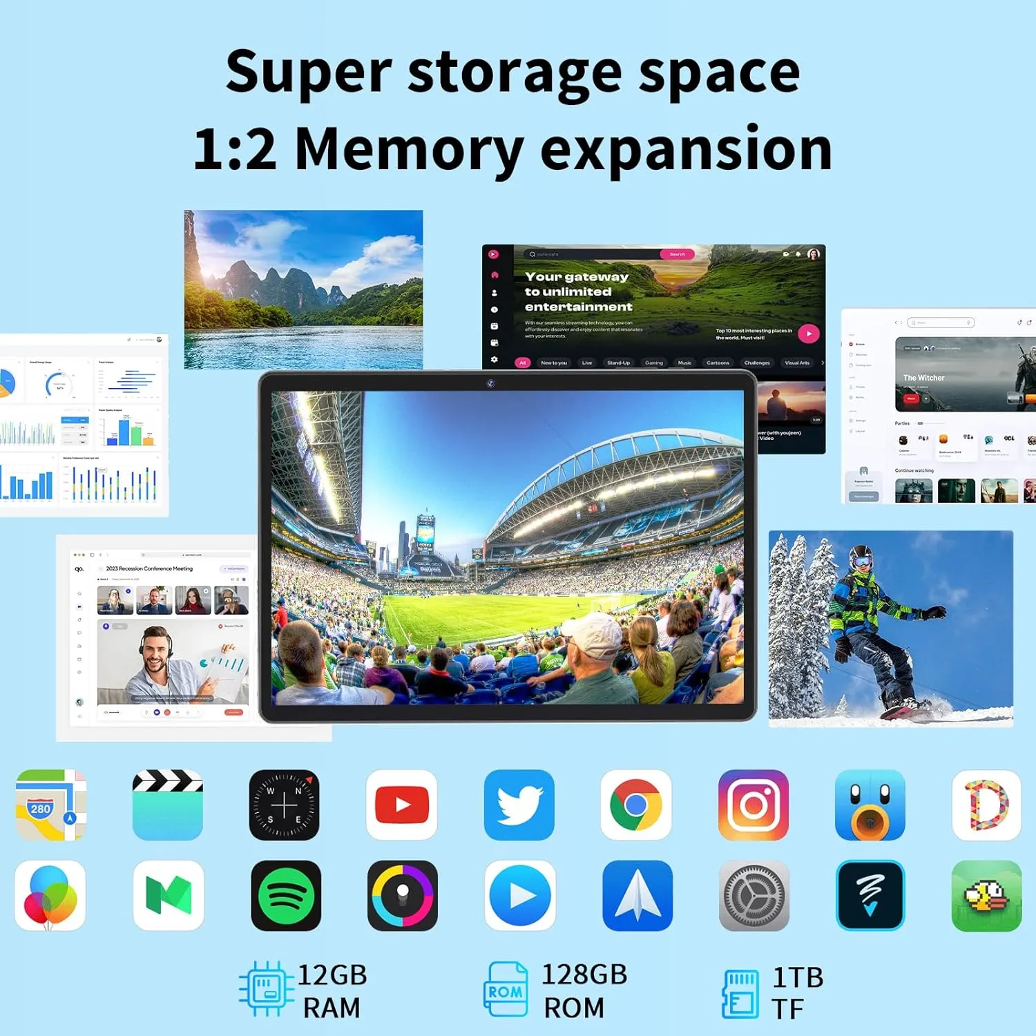 Android 14 Tablet with Keyboard, 12GB RAM (6 6), 128GB Storage, 1TB Expandable, 8000mAh Battery, 10 Inch 2-in-1 Tablets, Includes Case, Mouse & StylusBlack