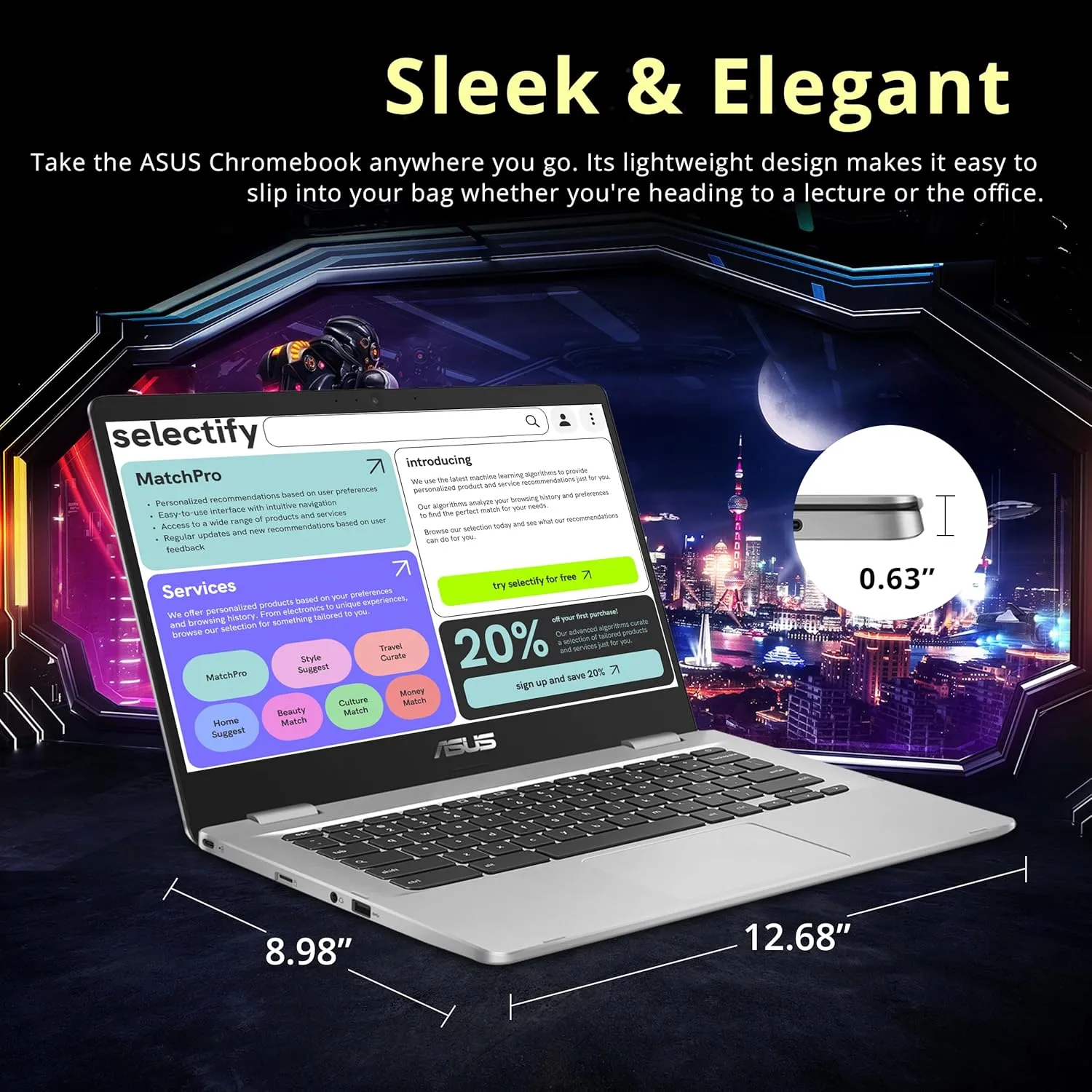 ASUS C523NA Chromebook 15.6'' HD Laptop, Intel Celeron N3350 Processor, 4GB RAM, 64GB eMMC Flash Memory, Intel HD Graphics, HD Webcam, Stereo Speakers, Chrome OS, Silver, (renewed)