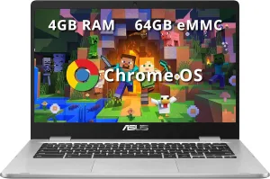 ASUS C523NA Chromebook 15.6'' HD Laptop, Intel Celeron N3350 Processor, 4GB RAM, 64GB eMMC Flash Memory, Intel HD Graphics, HD Webcam, Stereo Speakers, Chrome OS, Silver, (renewed)