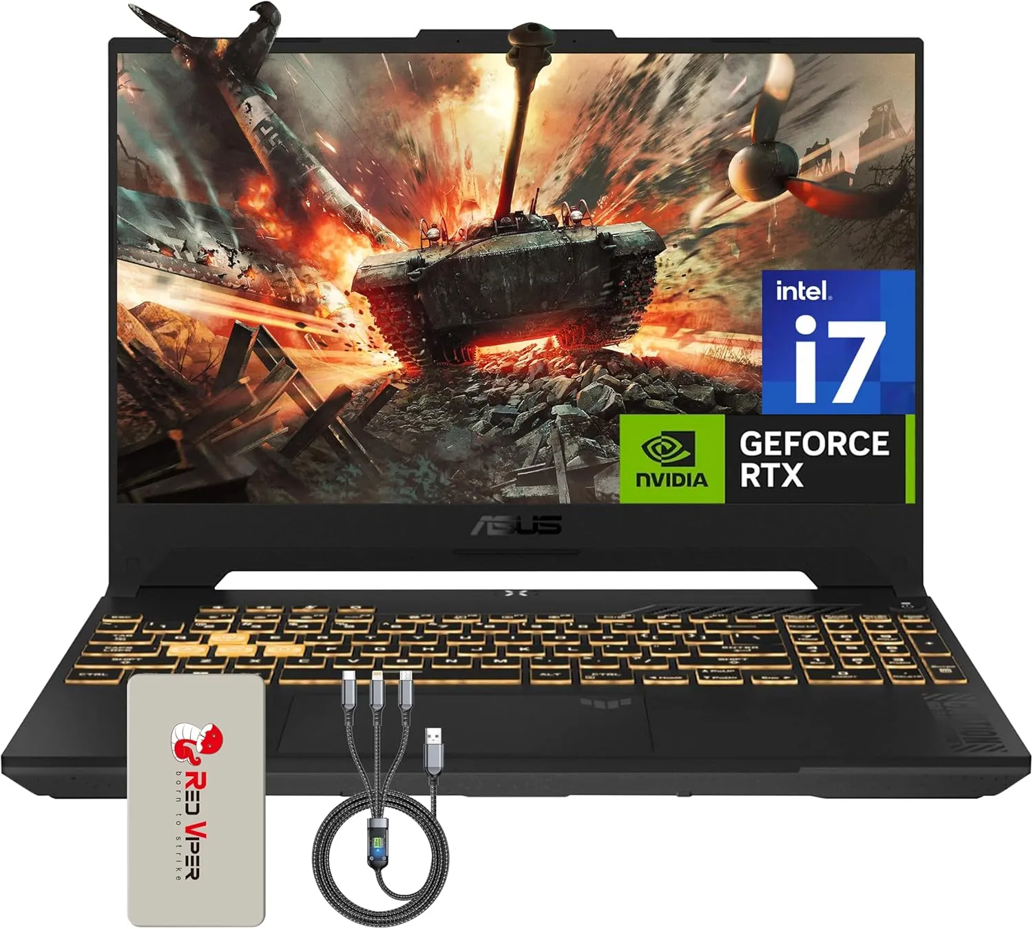 ASUS TUF F15 15.6" 144Hz FHD Gaming Laptop, Intel i7-13620H, NVIDIA GeForce RTX 4070, 32GB DDR5 RAM, 1TB PCIe SSD, RGB Backlit Keyboard, Mecha Grey, Windows 11, 128GB Docking Station Set