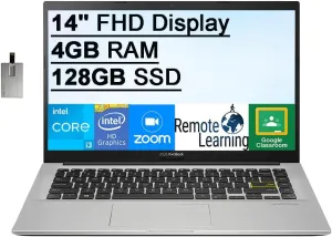 ASUS Vivobook 14" VIPS FHD Laptop Computer, 10th Gen Intel Core i3-1005G1 Processor, 4GB RAM, 128GB SSD, Chiclet Keyboard, Intel HD Graphics 610, Webcam, Windows11, White, 32GB USB Card (Renewed)