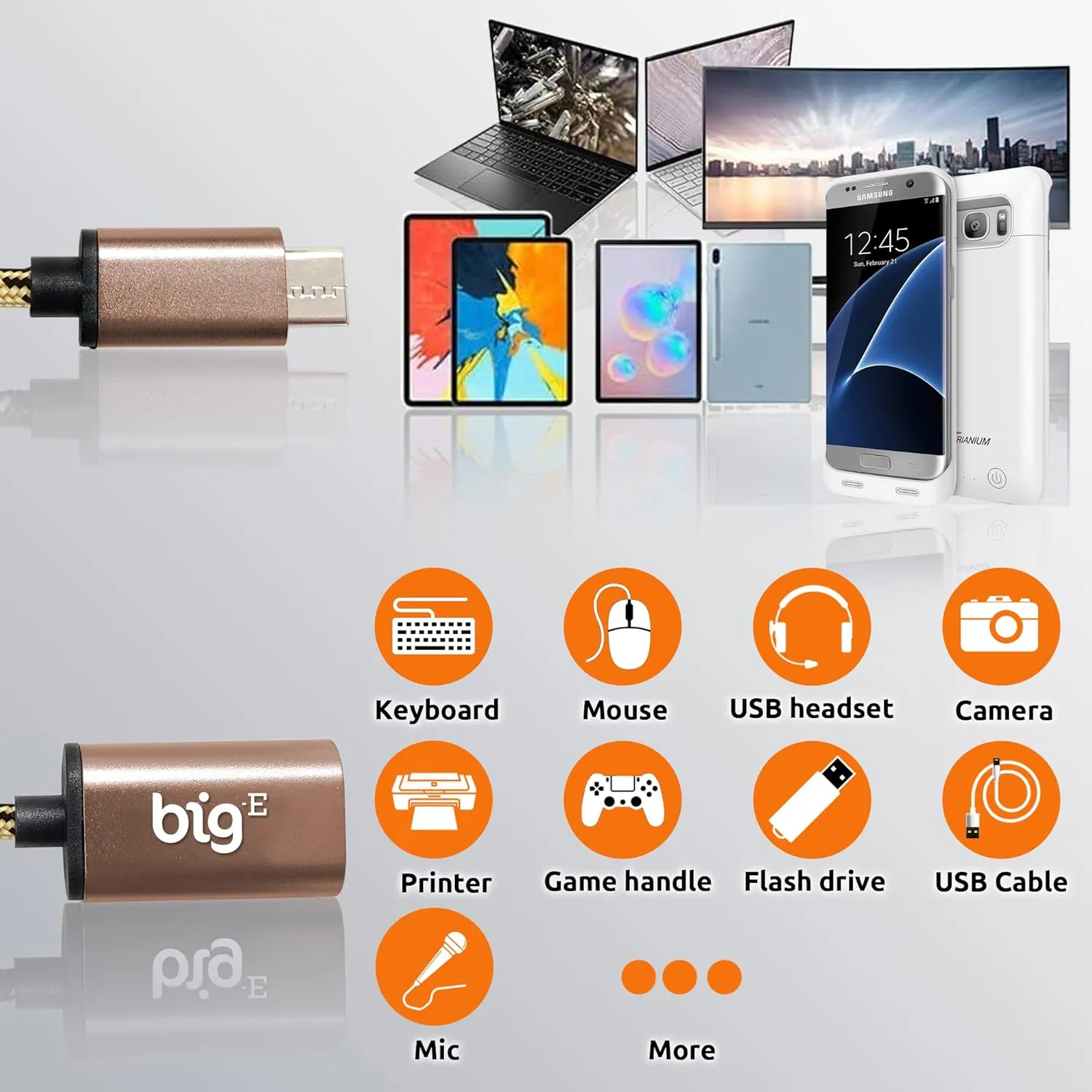Big-E Turbo 5Gbps USB-C to USB 3.0 Adapter [2Pack] Compatible with Bose Portable Smart Speaker for Full USB OTG On-The-Go Thunderbolt 3/4 Short Connector USBC Male to USB Female (Gold)