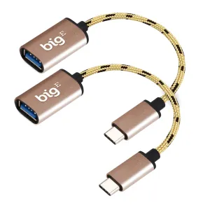 Big-E Turbo 5Gbps USB-C to USB 3.0 Adapter [2Pack] Compatible with Bose Portable Smart Speaker for Full USB OTG On-The-Go Thunderbolt 3/4 Short Connector USBC Male to USB Female (Gold)