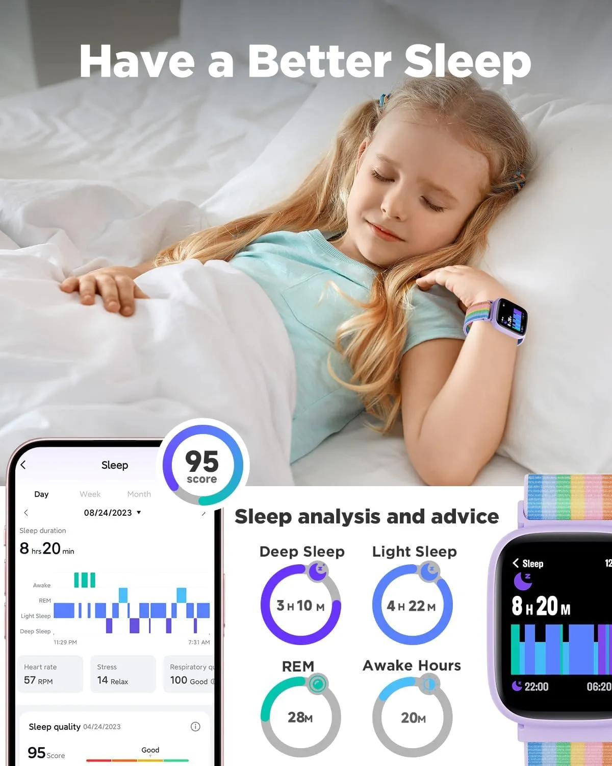 BIGGERFIVE Smart Watch for Kids, 1.8" Fitness Tracker Watch Pedometer, Heart Rate, IP68 Waterproof, Sleep Monitor, Calorie Step Counter, 5 Puzzle Games with/Without APP for Girls Teens 5-16, Nylon