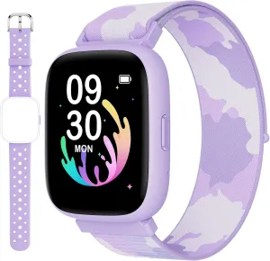BIGGERFIVE Smart Watch for Kids, 1.8" Fitness Tracker Watch Pedometer, Heart Rate, Sleep Monitor, IP68 Waterproof, Calorie Step Counter, Puzzle Game with/Without APP for Girls Teens 5-16, 2 Straps