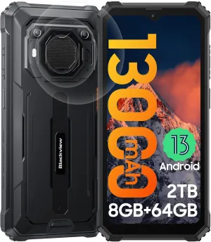 Blackview Rugged Smartphone Unlocked, 2023 BV6200 Rugged Phones, 13000mAh Battery 18W Fast Charge, Android 13, 8GB 64GB/2TB Expand, Waterproof Mobile Phones, Three Card Slots, 6.56" Display, T-Mobile