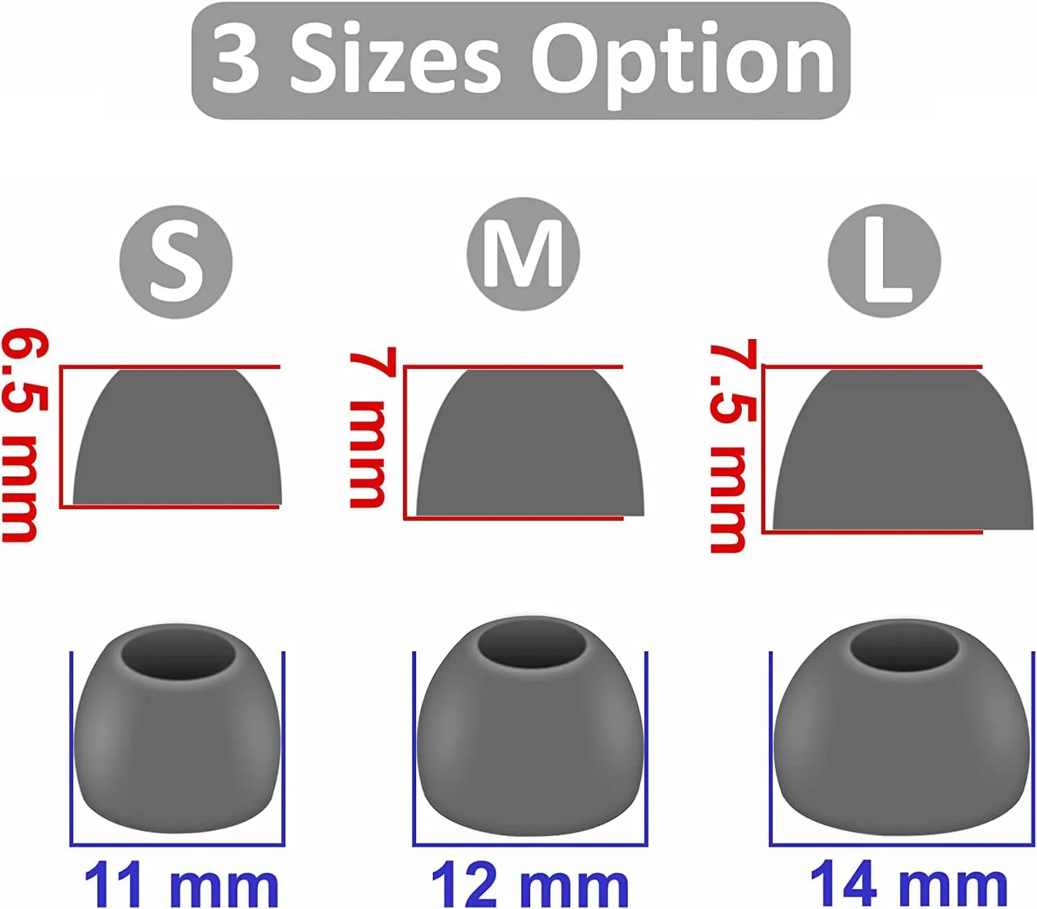 BLUEWALL Ear Tips Compatible with Beats Fit Pro Earbuds, S/M/L Sizes Soft Silicon Earbud Tips Replacement Eartips Compatible with Beats Fit Pro 6 Pairs Gray