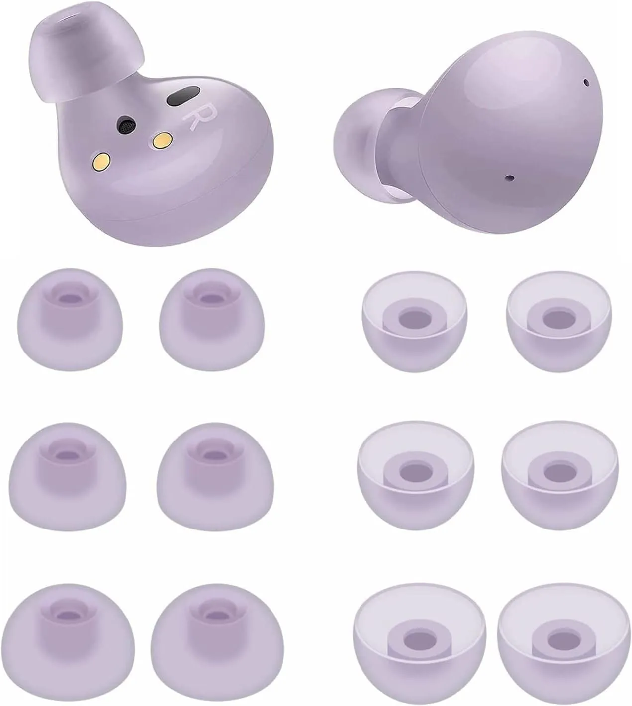 BLUEWALL Eartips Compatible with Galaxy Buds 2 Earbuds SM-R177, Fit in Case Earbuds Tips Soft Silicone Replacement Ear Tips Compatible with Galaxy Buds 2 SM-R177, 6 Pairs Lavender