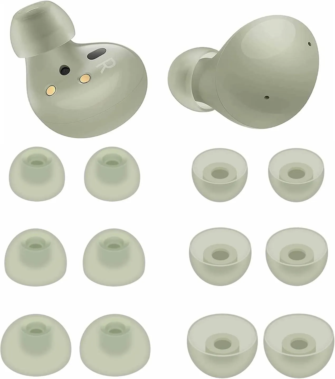 BLUEWALL Eartips Compatible with Galaxy Buds 2 Earbuds SM-R177, Fit in Case Earbuds Tips Soft Silicone Replacement Ear Tips Compatible with Galaxy Buds 2 SM-R177, 6 Pairs Olive