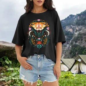 Boho Oversized Shirts for Women Floral Graphic Tees Butterfly Tshirts Summer Beach Cruise Tops