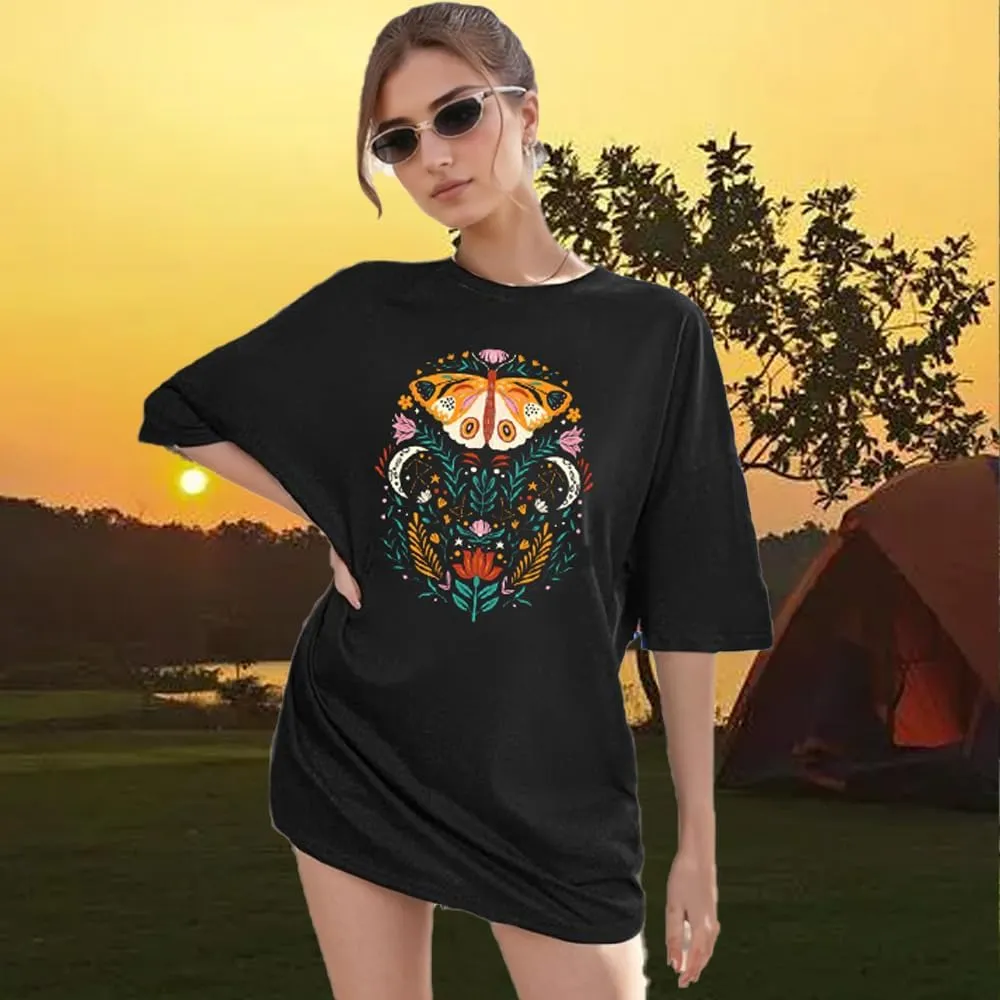 Boho Oversized Shirts for Women Floral Graphic Tees Butterfly Tshirts Summer Beach Cruise Tops