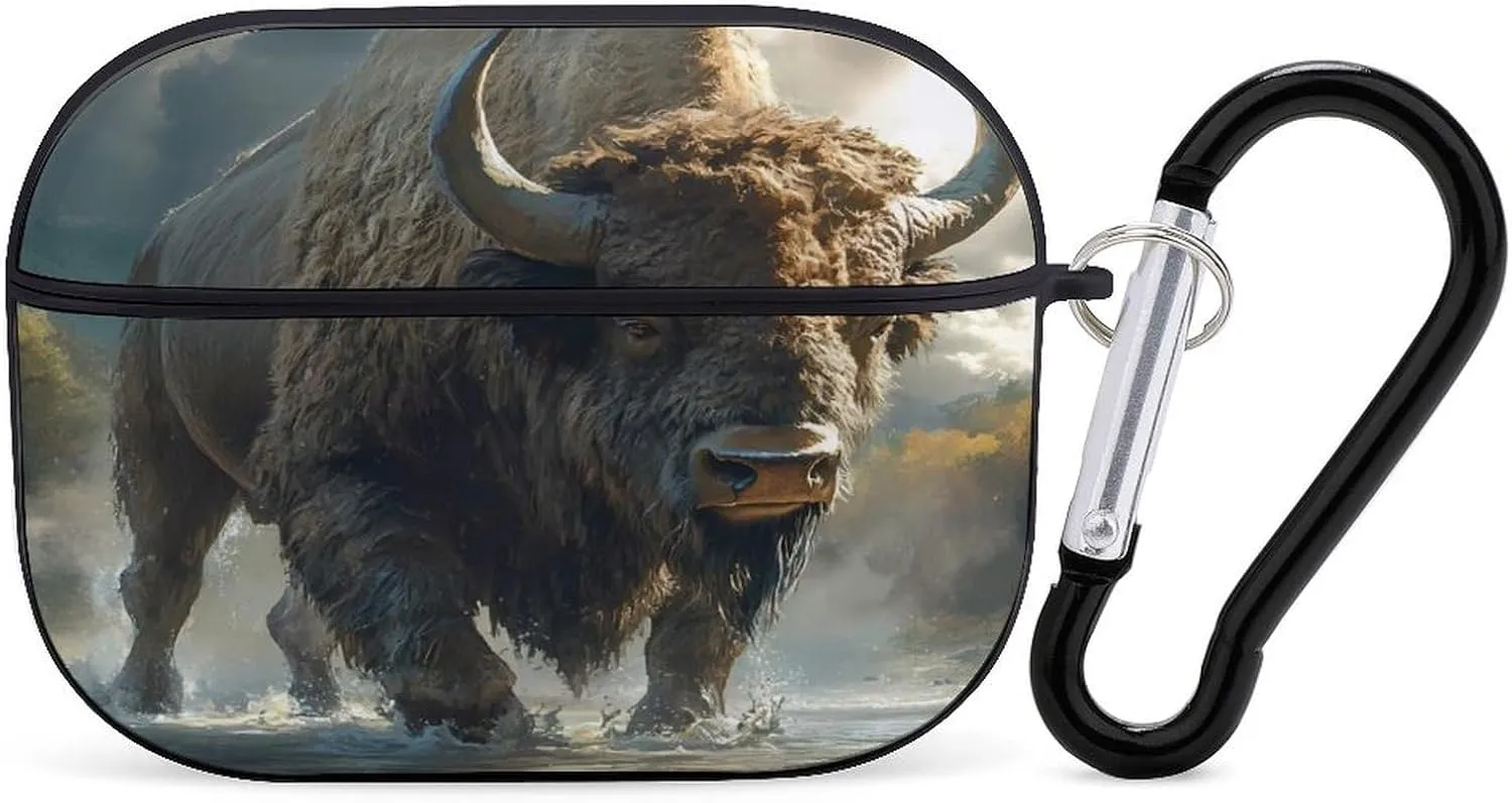 Buffalo Earbud Case Bluetooth Headphone Case Full Protective Case with Keychain Compatible with Airpods Pro Black-Style