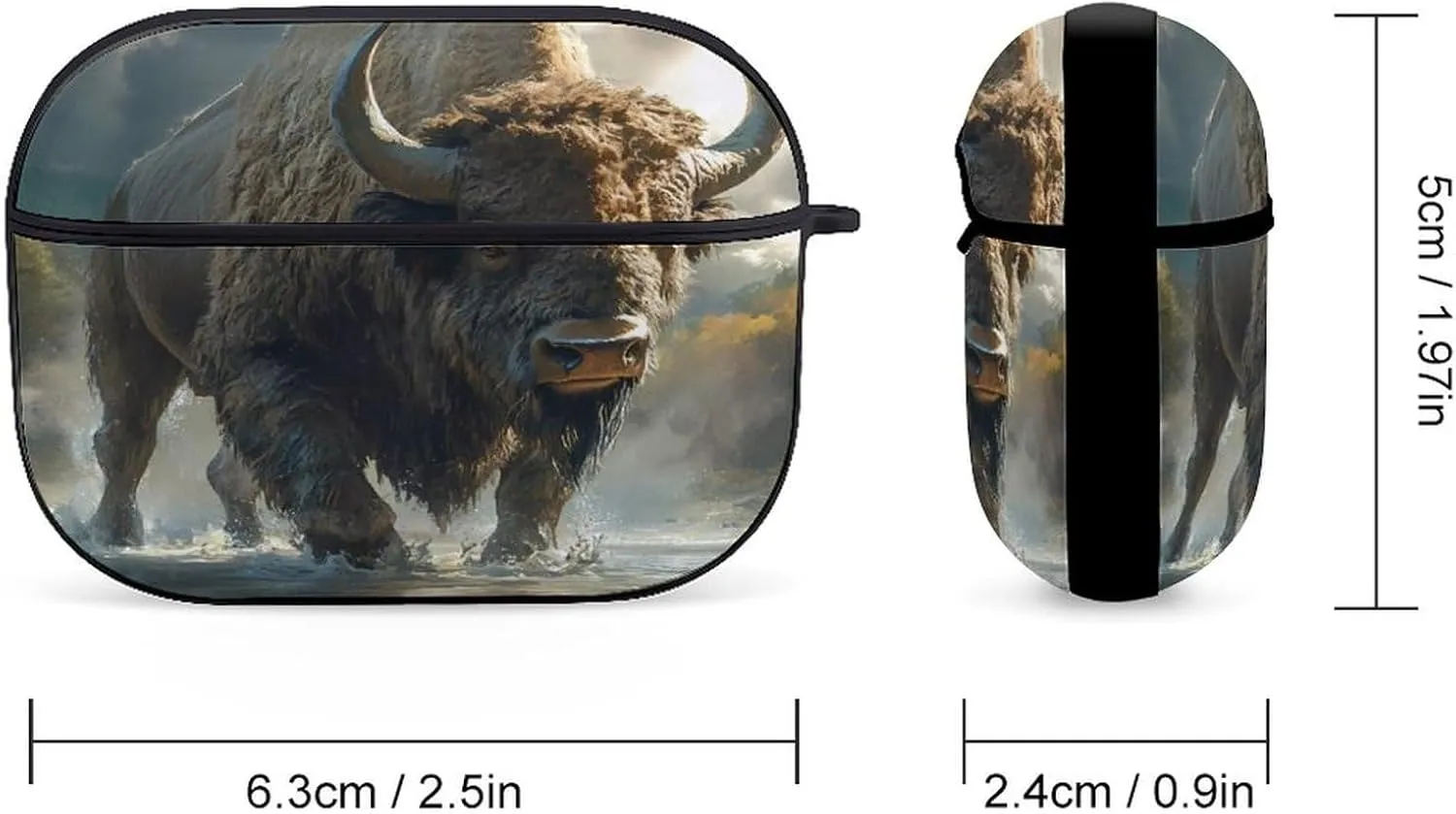 Buffalo Earbud Case Bluetooth Headphone Case Full Protective Case with Keychain Compatible with Airpods Pro Black-Style