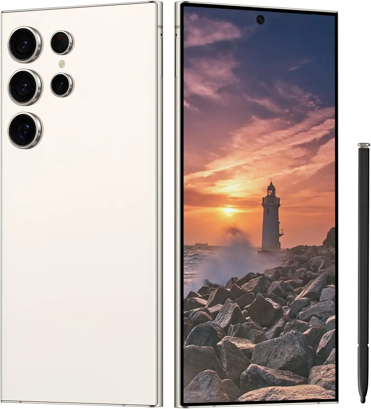 C24 Ultra Unlocked Cell Phones Smartphone Android 13 Phones 8 256GB/6.8" HD Screen/Dual SIM/108MP 48MP Camera/6800 mAh/Built-in Pen (White)