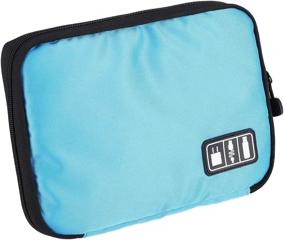 Cable Organizer Travel, Electronic Organizer Bag Nylon Soft With Inner Bag Mesh Pockets, Travel Cord Organizer For Office Travelling Use (Blue)
