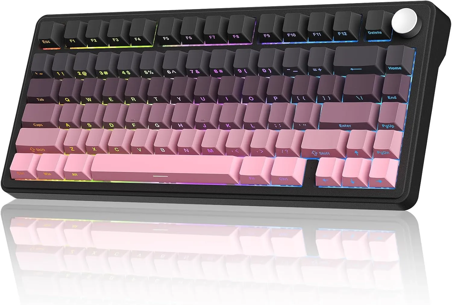 CC MALL M75 Mechanical Keyboard,75% Gasket Hot Swappable,RGB Backlit,Side Printed PBT Keycaps,2.4Ghz/Bluetooth/USB-C Gaming Keyboard,Red Linear Switch(Black Gradient Pink)