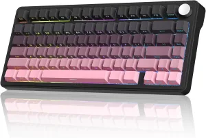 CC MALL M75 Mechanical Keyboard,75% Gasket Hot Swappable,RGB Backlit,Side Printed PBT Keycaps,2.4Ghz/Bluetooth/USB-C Gaming Keyboard,Red Linear Switch(Black Gradient Pink)