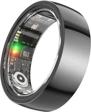 Ceramic Smart Ring for Men Women, Waterproof Fitness Tracker Sleep Heart Rate Monitor Health Ring, No Subscription, Compatible with Android & iOS (Black, 9)