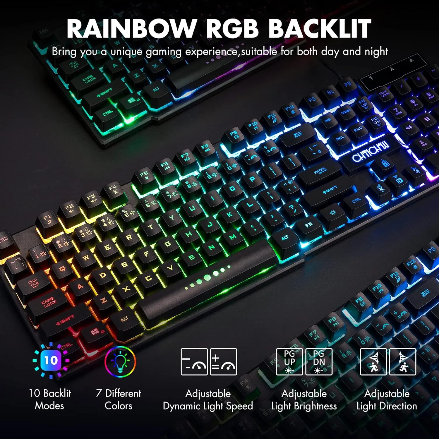 CHONCHOW Wired Gaming Keyboard for Mac PC PS5 PS4 Xbox One Gamers, RGB Backlit LED Mechanical Feel Keyboard with Multimedia Keys Number Pad, 104 Keys USB Desktop Computer Windows Keyboard (Black)