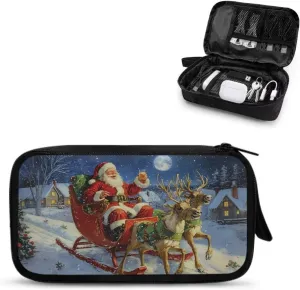 Christmas Santa Claus Print Digital Organizing Bag Multifunctional Charger Storage Bag Earphone Storage Bag Travel Portable Storage Bag for USB Data Cable SD Card Charging Head Storage Bag