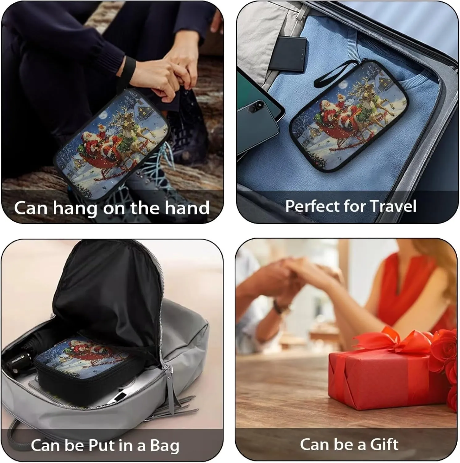Christmas Santa Claus Print Digital Organizing Bag Multifunctional Charger Storage Bag Earphone Storage Bag Travel Portable Storage Bag for USB Data Cable SD Card Charging Head Storage Bag
