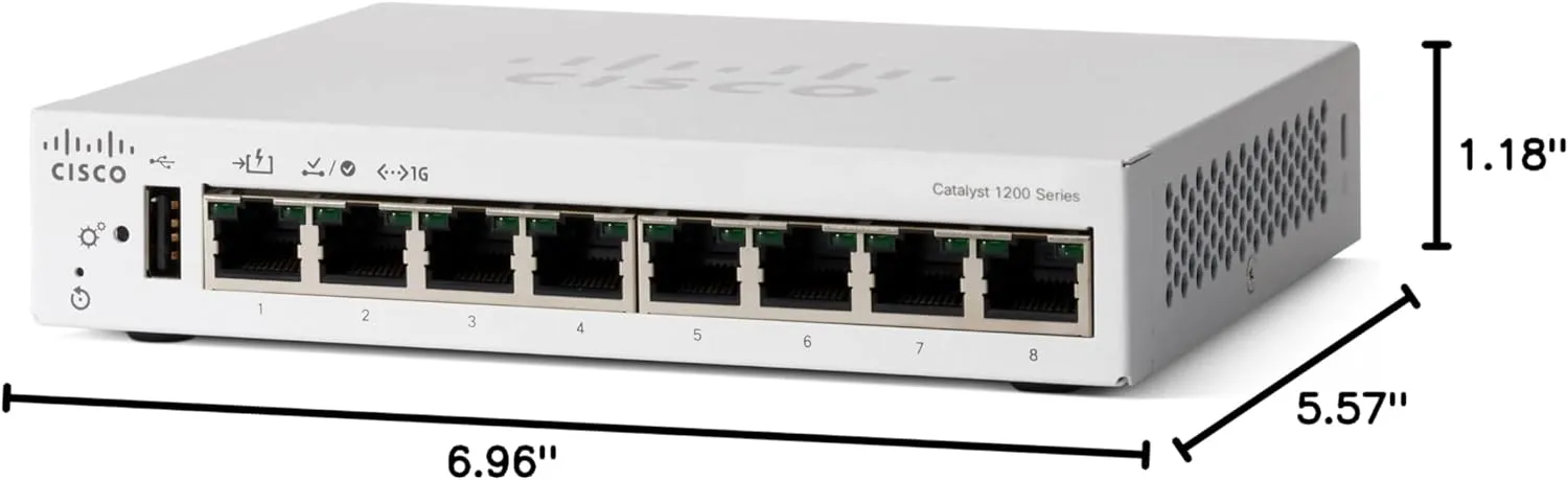 Cisco Catalyst 1200-8T-D Smart Switch, 8 Port GE, Ext PS, Desktop, Limited Lifetime Protection (C1200-8T-D)