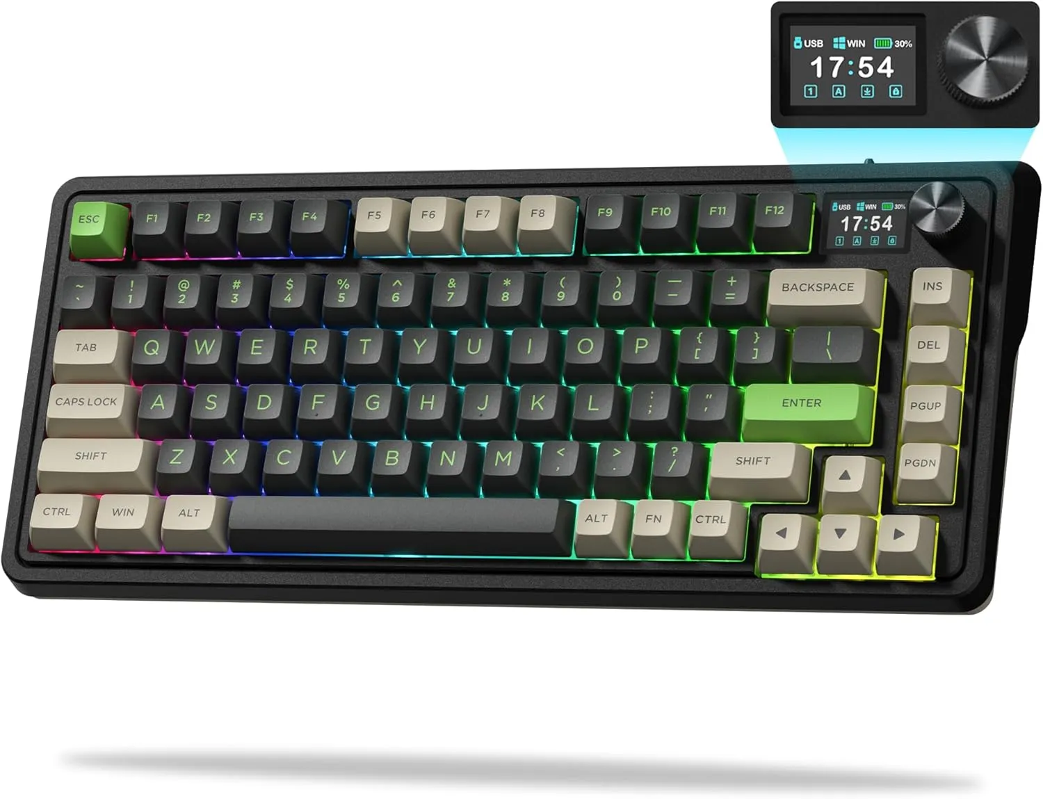 CMK 75% Wireless Gaming Keyboard with TFT Screen and Knob - 3-Modes Compact, Hot-Swap, RGB Creamy Gasket, PBT Keycaps for PC/Tablet/PS/Xbox (Black)