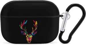 Colorful Deer Head Skull Earbud Case Bluetooth Headphone Case Full Protective Case with Keychain Compatible with Airpods Pro Black-Style