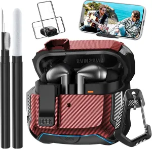 Compatible with Samsung Galaxy Buds 3 Pro Case/Bud 3 Cover Clip with Phone Stand, Secure Lock Protective Case & Cleaning Kit for Galaxy Buds 3 Pro 2024 Men Women Red
