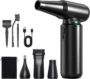Compressed Air Duster - Aluminum Alloy Shell, 300,000RPM High-Speed Cordless Electric Air Duster | 3-Gear Adjustable with LED Flashlight & Brushless Motor | Dust Blower for Keyboard, PC, Car and Home