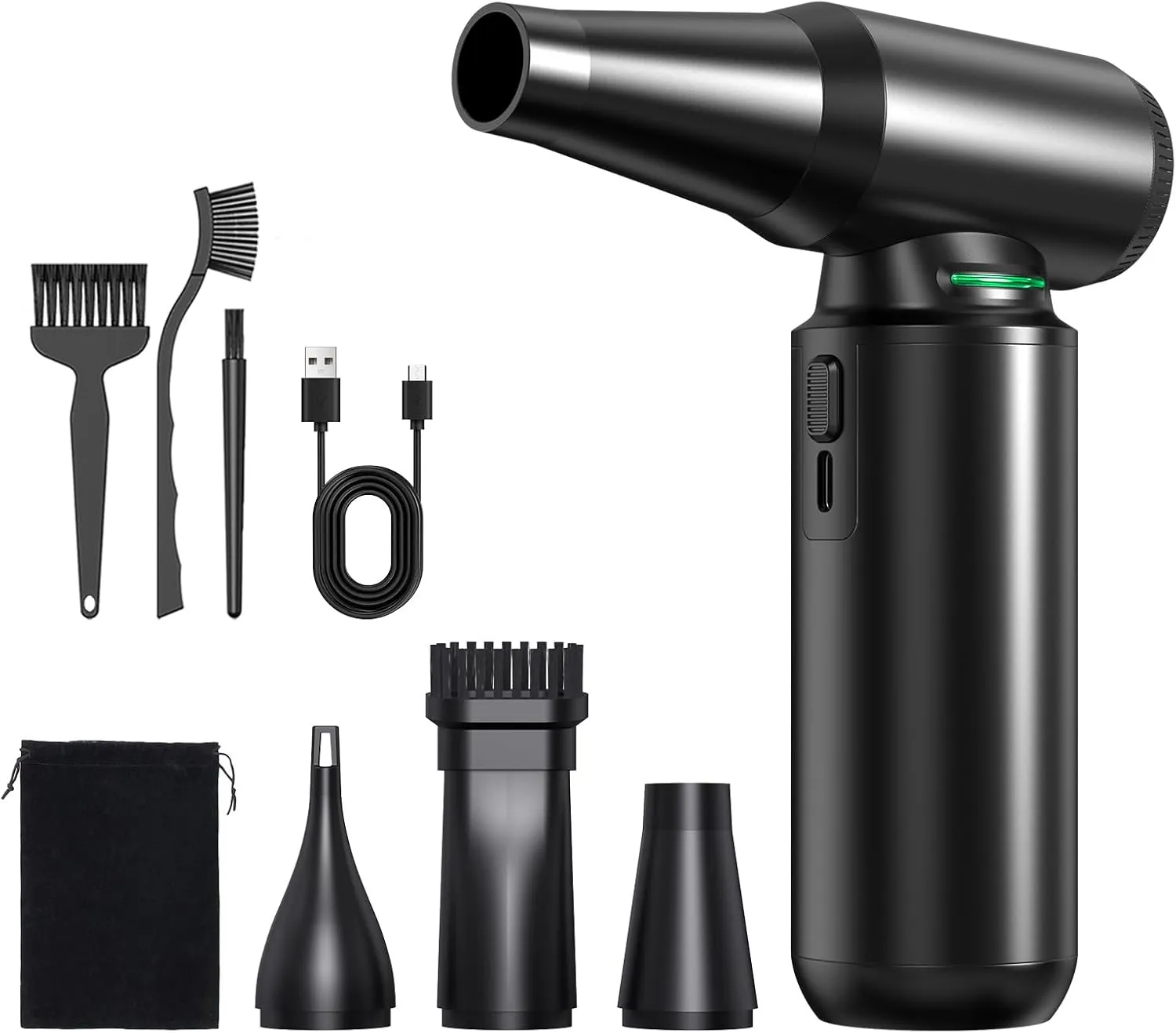 Compressed Air Duster - Aluminum Alloy Shell, 300,000RPM High-Speed Cordless Electric Air Duster | 3-Gear Adjustable with LED Flashlight & Brushless Motor | Dust Blower for Keyboard, PC, Car and Home