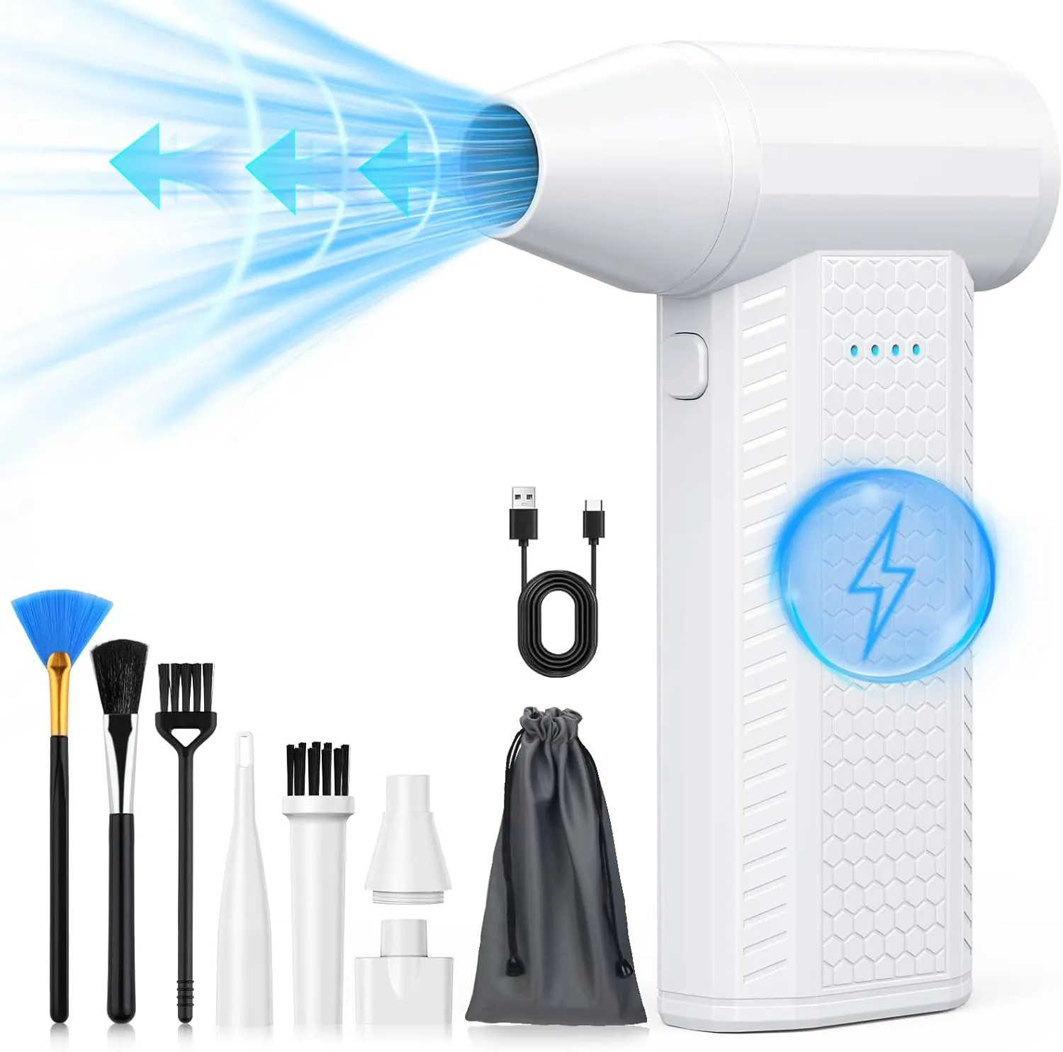 Compressed Air Duster kit-Blower-pc Duster Electric-130000RPM- Replace Compressed air can-Keyboard Clean-car Mini Snow Blowers-Car Dryer air Blower-Jet Fan-No air Canned dusters for Cleaning (White)