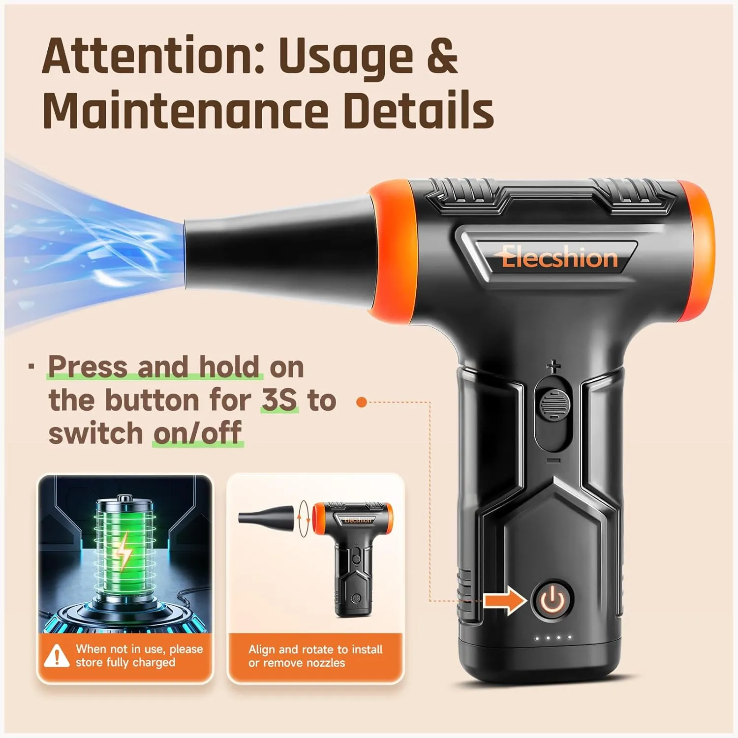 Compressed Air - Electric Air Duster, 50 mph Wind Variable Speed Canned Air for PC/Computer/Blaster/Electronics/Home Cleaning, 110000RPM Air Blower to Spray Air Can Dust Off Keyboard Cleaner