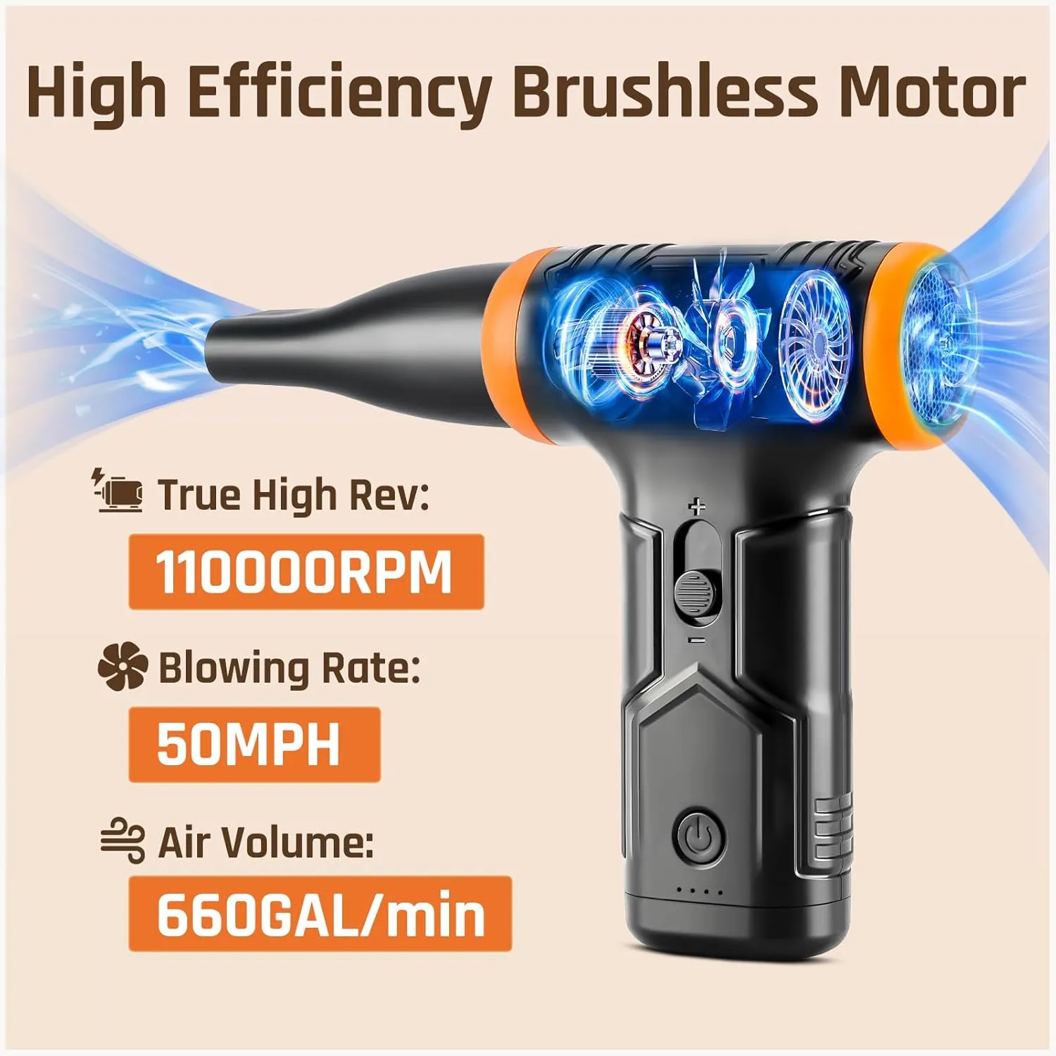 Compressed Air - Electric Air Duster, 50 mph Wind Variable Speed Canned Air for PC/Computer/Blaster/Electronics/Home Cleaning, 110000RPM Air Blower to Spray Air Can Dust Off Keyboard Cleaner
