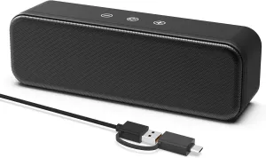 Computer Speakers for Desktop PC Laptop, Wired, USB Plug-in, External Speakers for Monitor, Small Computer Sound bar for PC, Loud Speaker with Deep Bass, Touch Control, Built-in USB-C to USB Adapter