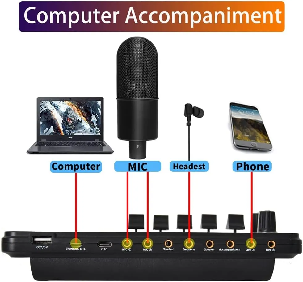Condenser Microphone Set Professional Studio Microphone Live Sound Card Wireless Adjustable Microphone