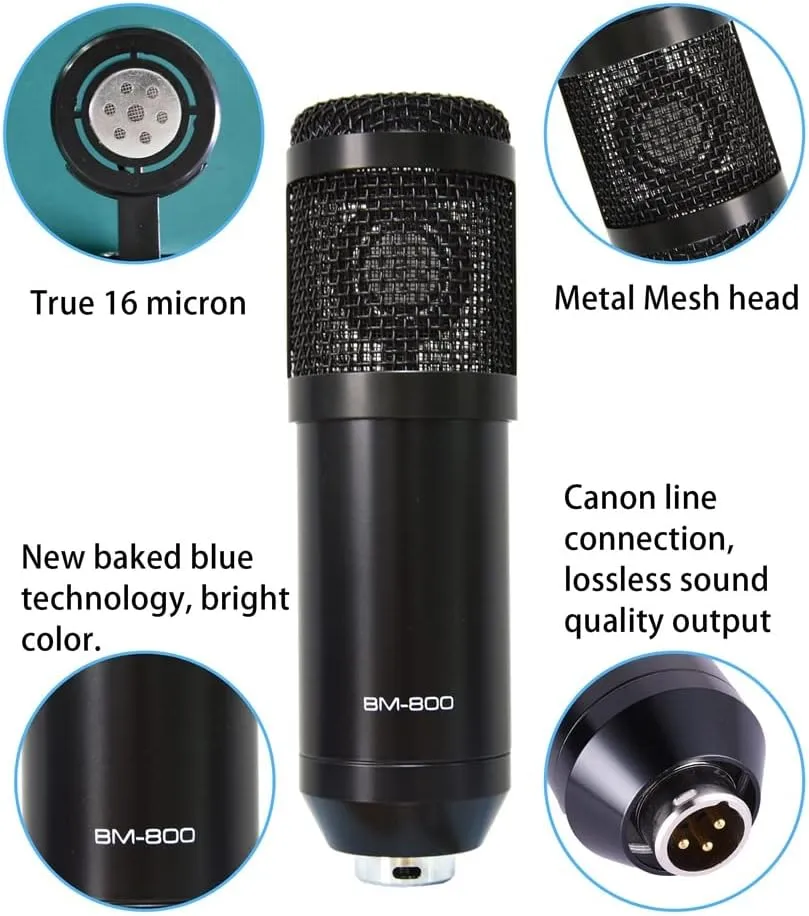 Condenser Microphone Set Professional Studio Microphone Live Sound Card Wireless Adjustable Microphone