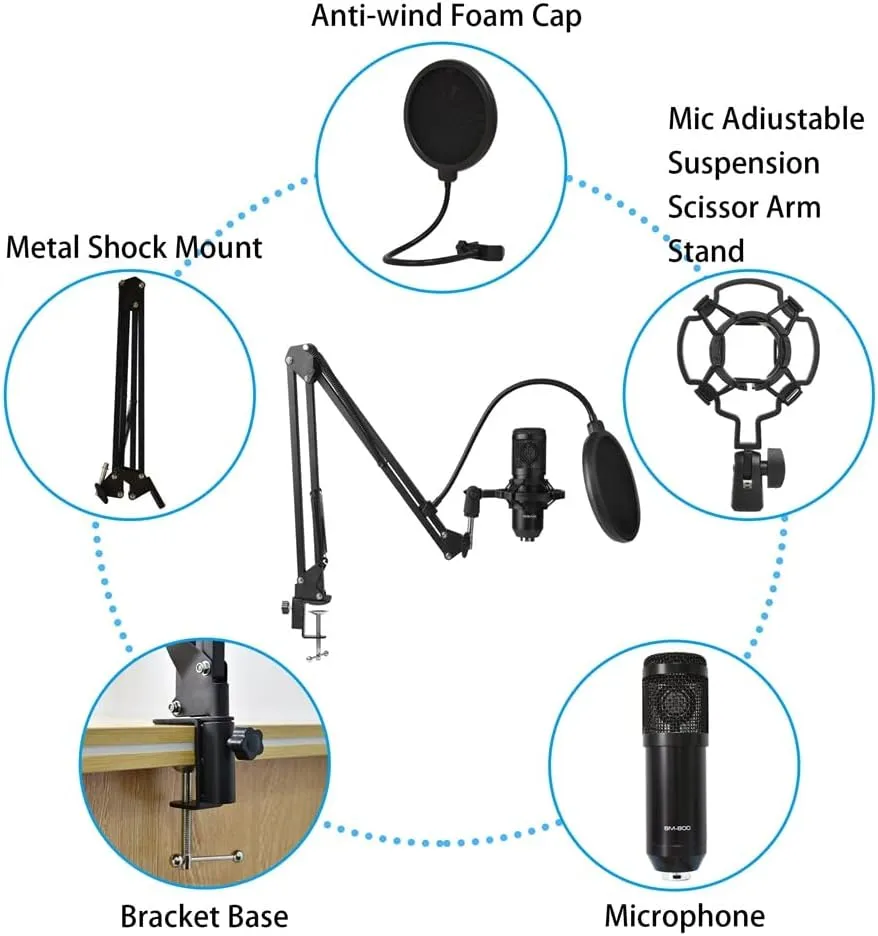 Condenser Microphone Set Professional Studio Microphone Live Sound Card Wireless Adjustable Microphone