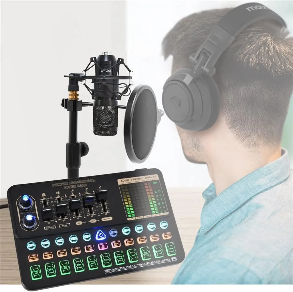Condenser Microphone Set Professional Studio Microphone Live Sound Card Wireless Adjustable Microphone