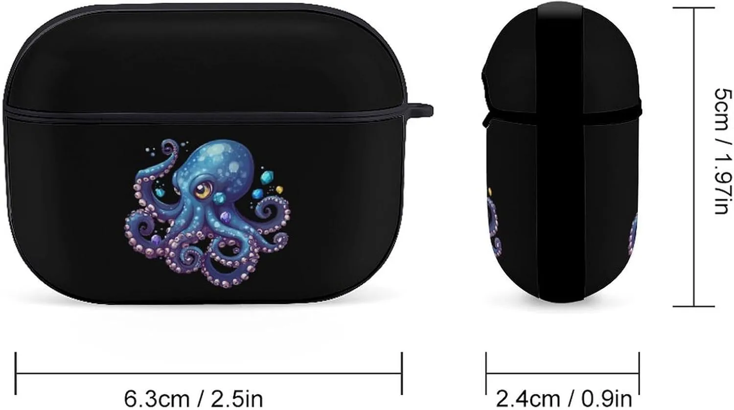 Cool Blue Octopus Earbud Case Bluetooth Headphone Case Full Protective Case with Keychain Compatible with Airpods Pro Black-Style