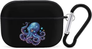 Cool Blue Octopus Earbud Case Bluetooth Headphone Case Full Protective Case with Keychain Compatible with Airpods Pro Black-Style
