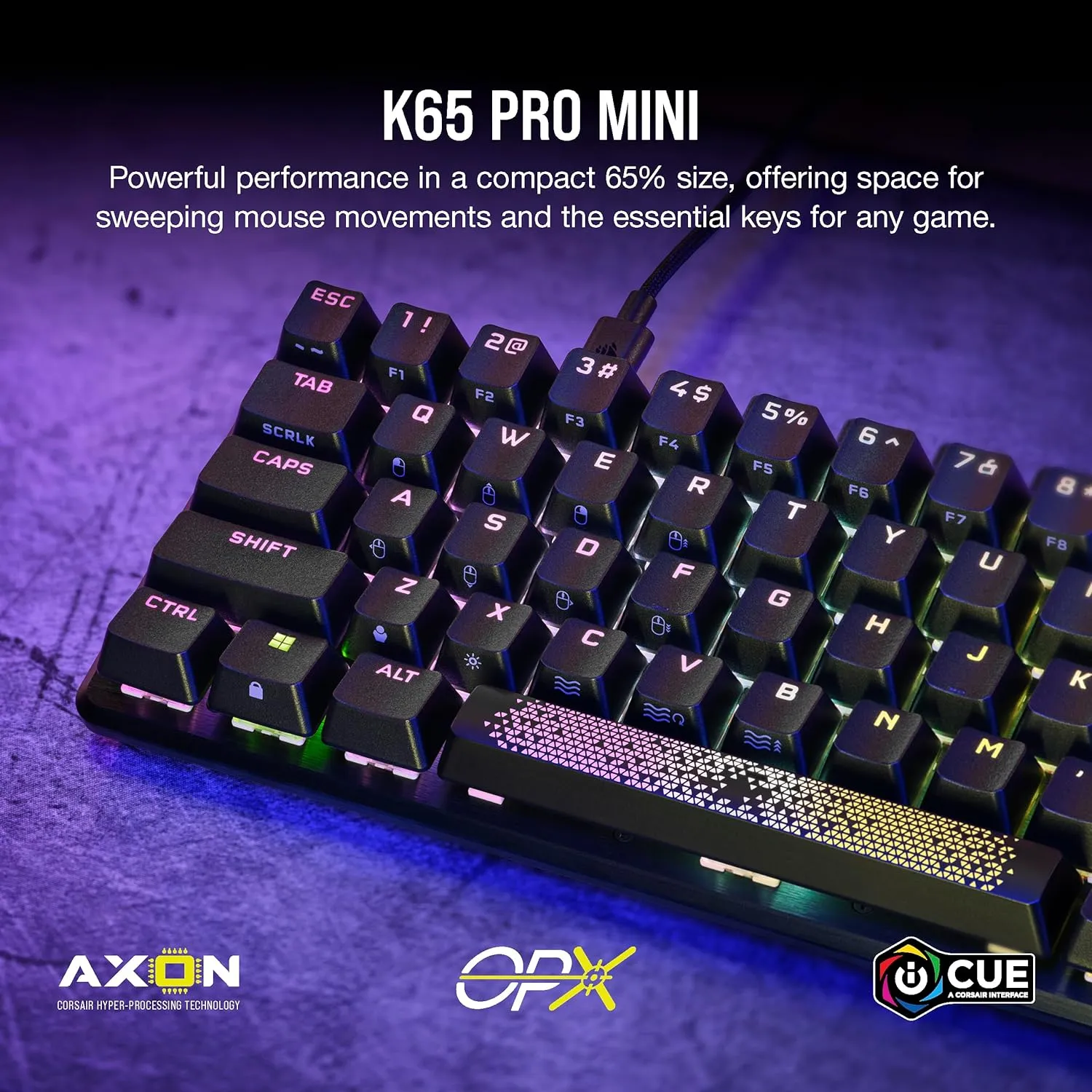 Corsair K65 PRO Mini RGB 65% Optical-Mechanical Wired Gaming Keyboard - OPX Switches - PBT Double-Shot Keycaps - iCUE Compatible - QWERTY NA Layout - Black