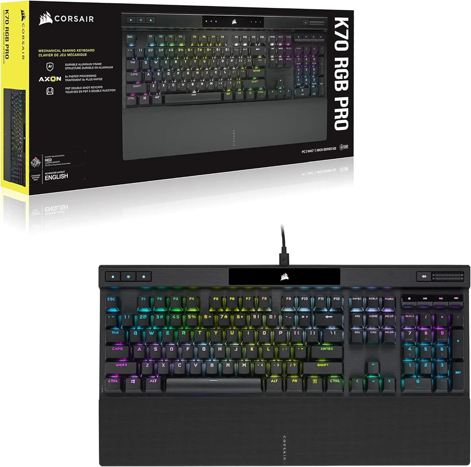 Corsair K70 RGB PRO Mechanical Wired Gaming Keyboard  Cherry MX Brown Tactile Switches  8,000hz Hyper-Polling  PBT Double-Shot Keycaps  iCUE Compatible  PC, Mac, Xbox  QWERTY NA  Black