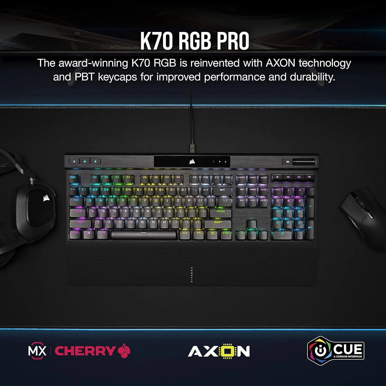 Corsair K70 RGB PRO Mechanical Wired Gaming Keyboard  Cherry MX Brown Tactile Switches  8,000hz Hyper-Polling  PBT Double-Shot Keycaps  iCUE Compatible  PC, Mac, Xbox  QWERTY NA  Black