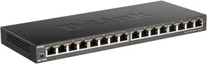 D-Link Ethernet Switch, 16 Port Gigabit Slim Switch Plug and Play, Unmanaged, Metal Housing, Quiet Fanless Design, IEEE 802.3az EEE, 5-Year Limited Warranty (DGS-1016S) Black